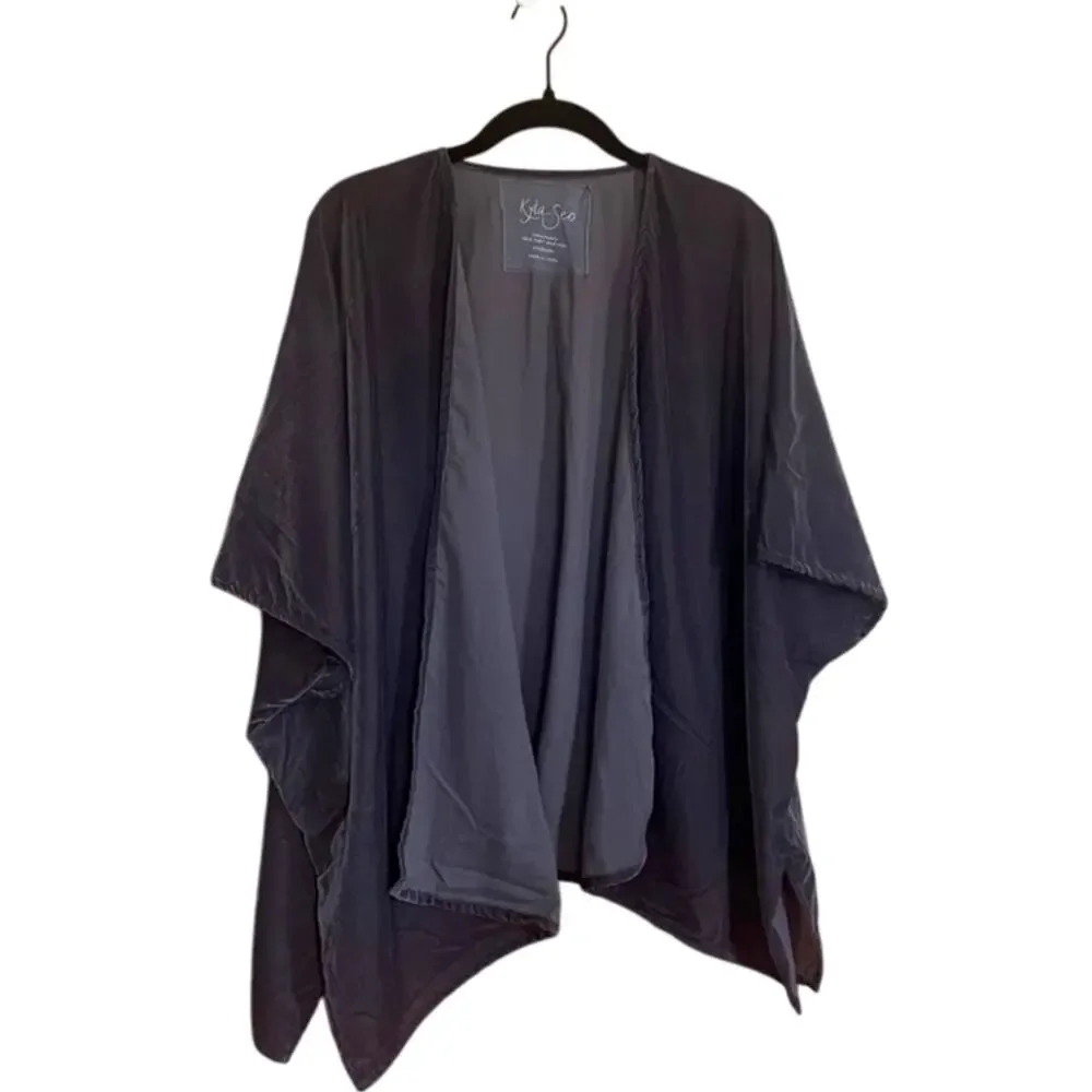 Kyla Seo Velvet Draped Kimono Jacket Gray Purple Boho Artsy Size Medium